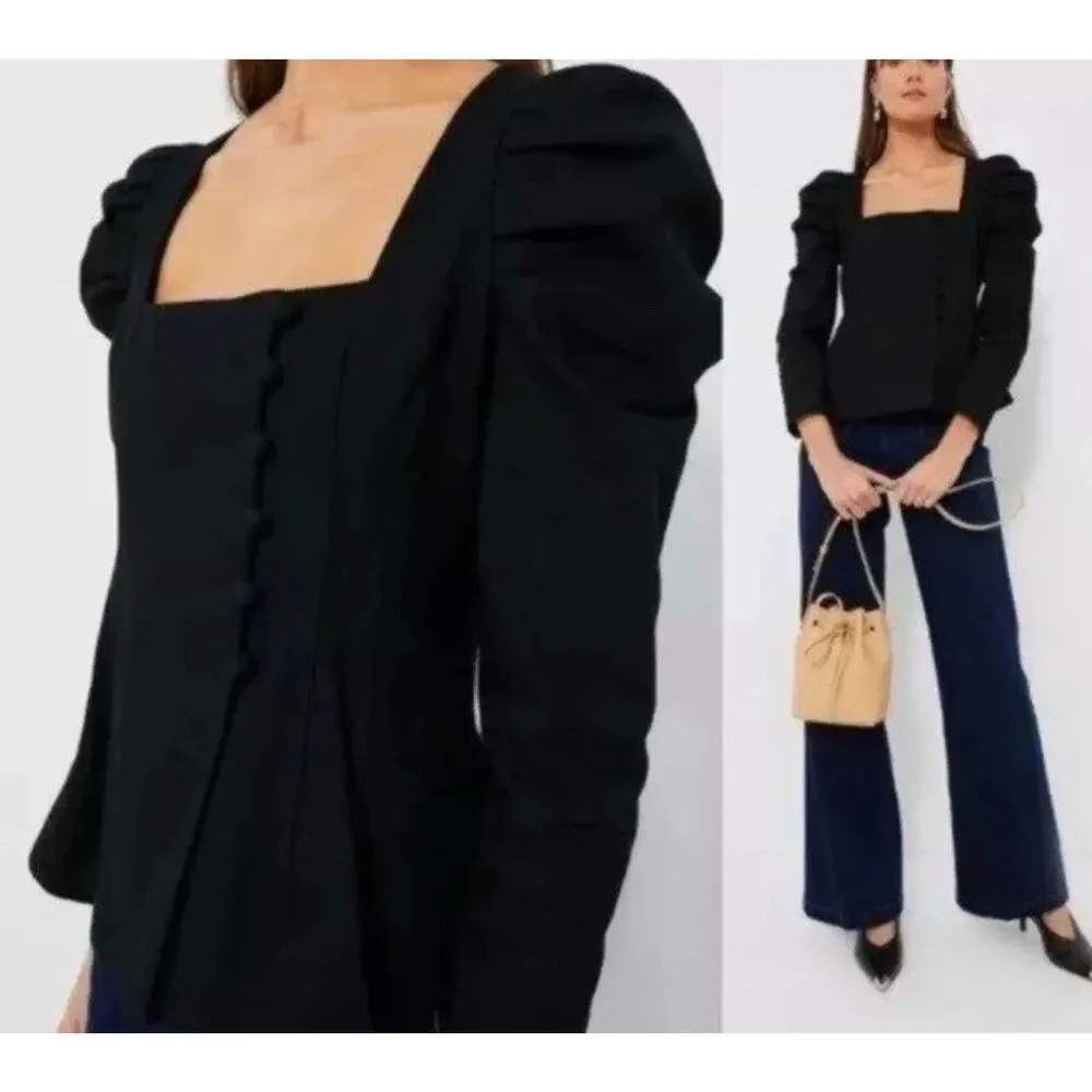 Tuckernuck NEW Black Calla Structured Puff Sleeve Princess Cut Blouse Xsmall